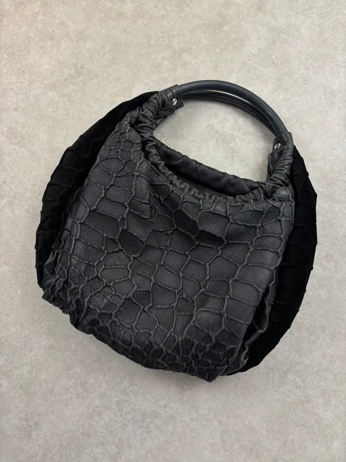 Roberto Cavalli Black Leather Crocodile-Embossed Reversible Handle Bag kHoQuSC 6