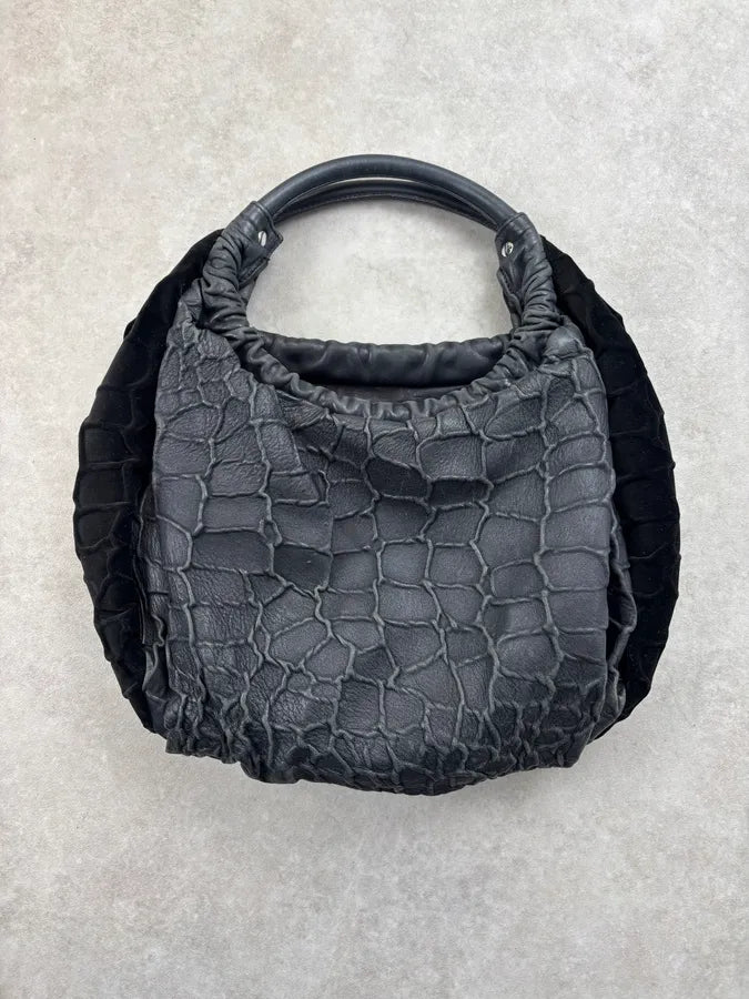 Roberto Cavalli Black Leather Crocodile-Embossed Reversible Handle Bag kHoQuSC 0