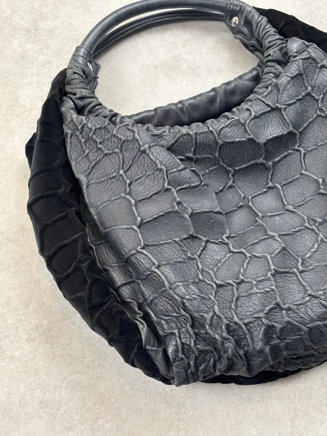 Roberto Cavalli Black Leather Crocodile-Embossed Reversible Handle Bag kHoQuSC 3