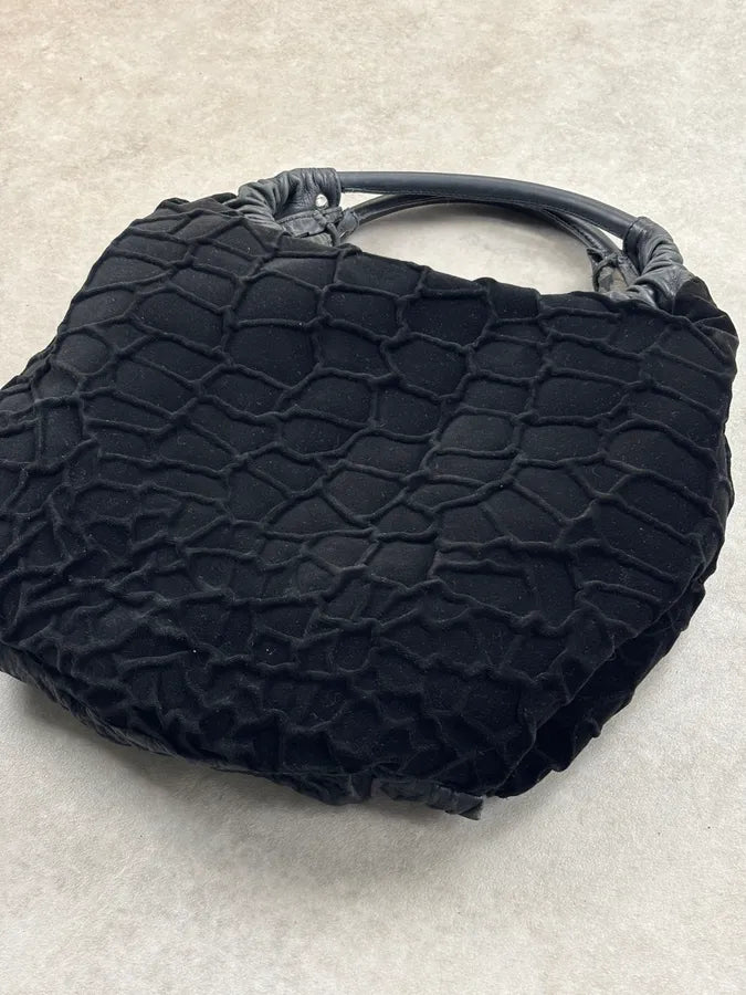 Roberto Cavalli Black Leather Crocodile-Embossed Reversible Handle Bag kHoQuSC 9