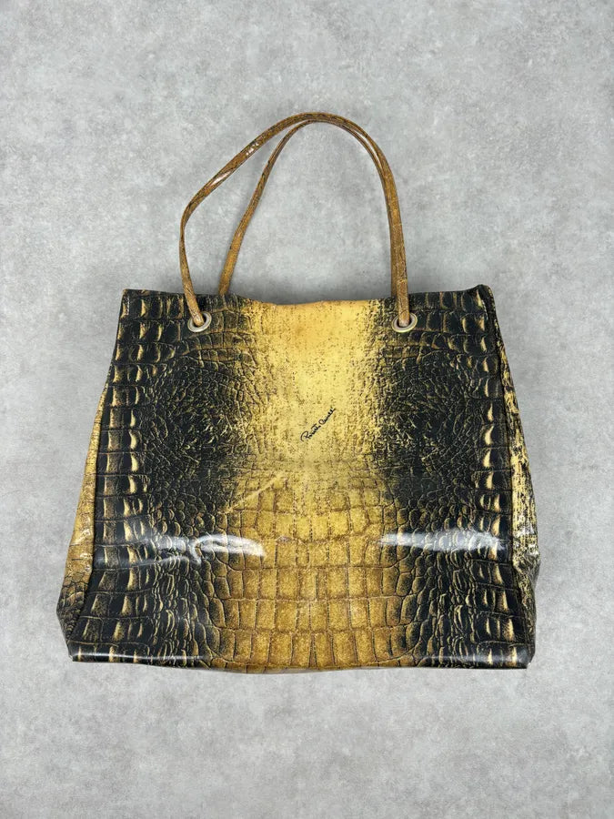 Roberto Cavalli Black Leather Crocodile Embossed Tote Bag RNfkXIF 7