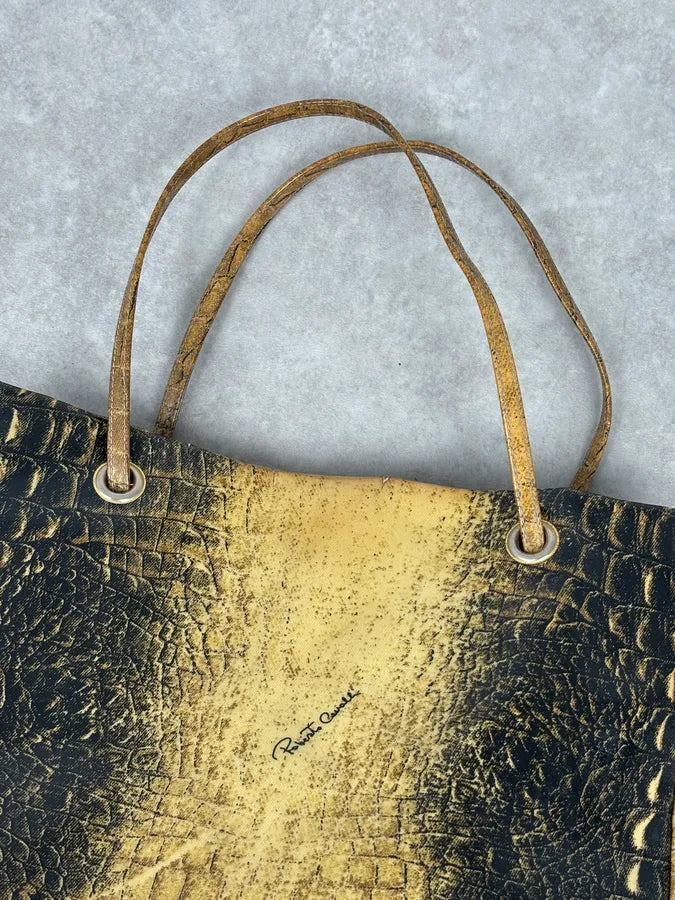 Roberto Cavalli Black Leather Crocodile Embossed Tote Bag RNfkXIF 10