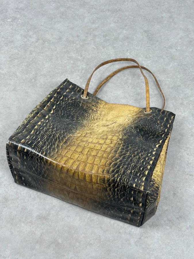 Roberto Cavalli Black Leather Crocodile Embossed Tote Bag RNfkXIF 8