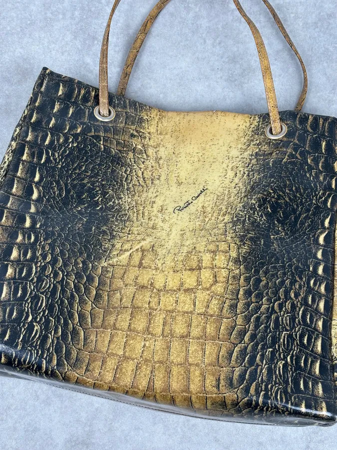 Roberto Cavalli Black Leather Crocodile Embossed Tote Bag RNfkXIF 9