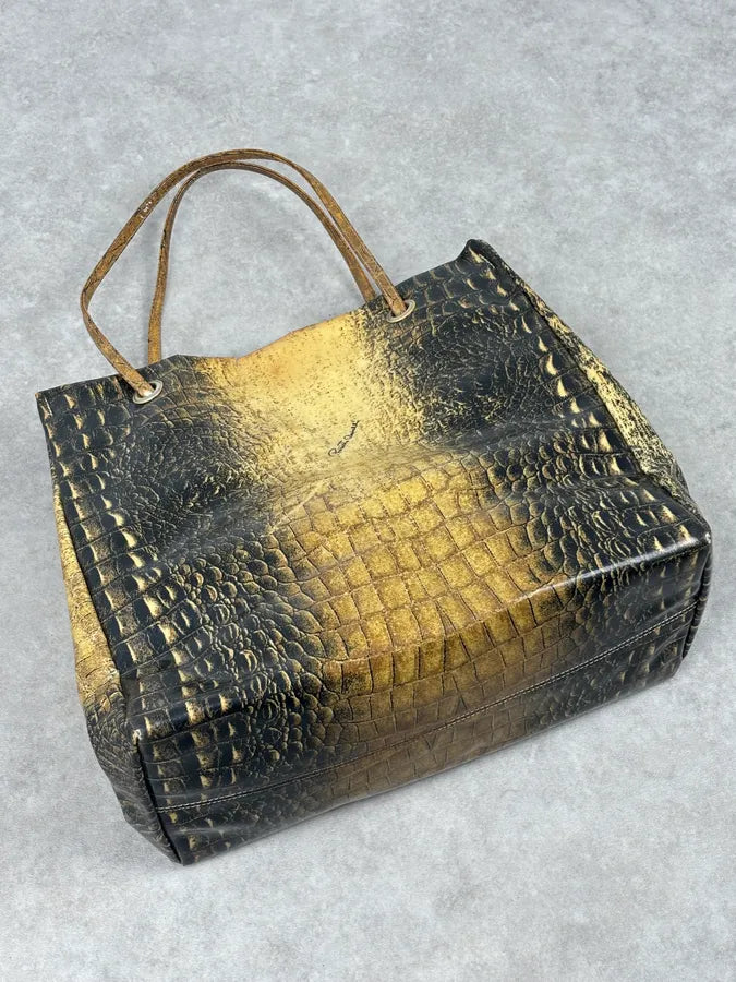 Roberto Cavalli Black Leather Crocodile Embossed Tote Bag RNfkXIF 3
