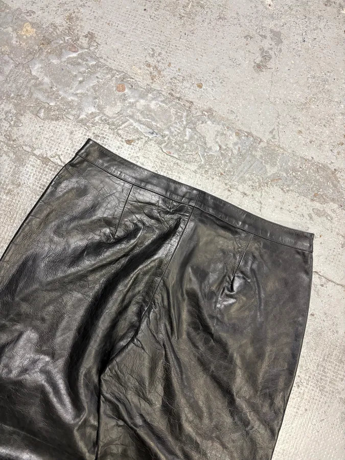 Roberto Cavalli Black Leather Embroidered Pants oceFInP 7