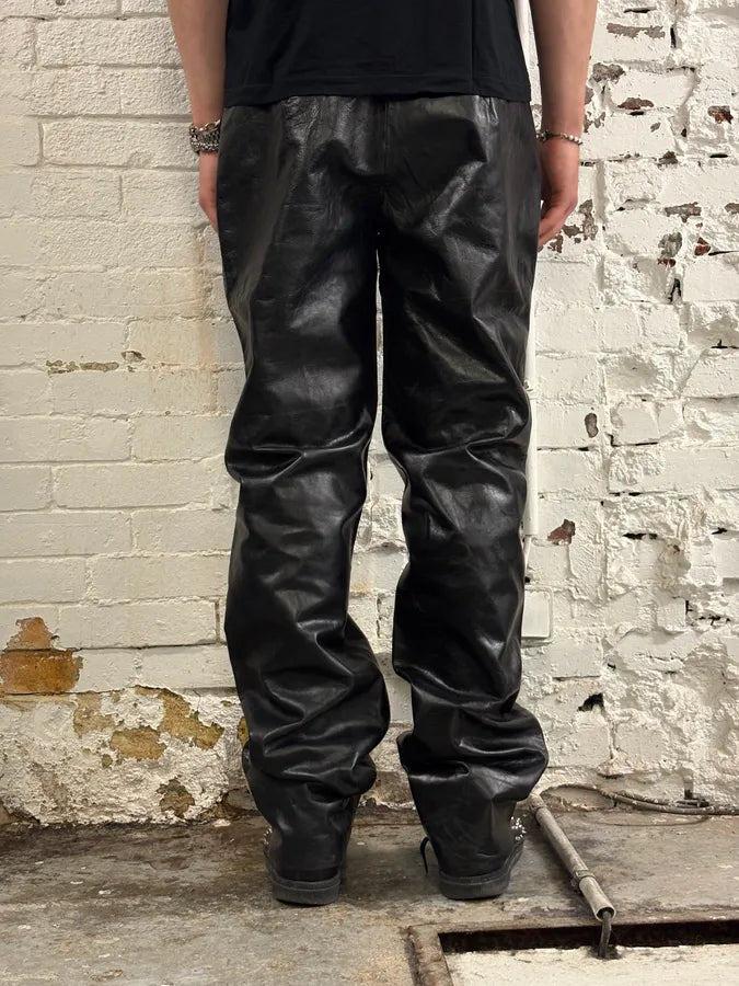 Roberto Cavalli Black Leather Embroidered Pants oceFInP 3