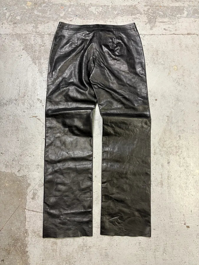 Roberto Cavalli Black Leather Embroidered Pants oceFInP 6