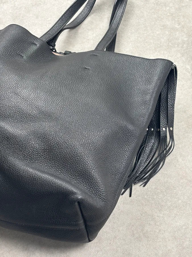 Roberto Cavalli Black Leather Fringe Shoulder Bag Hzazegn 10