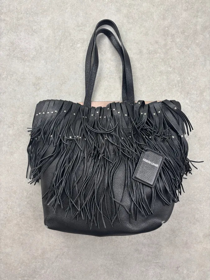 Roberto Cavalli Black Leather Fringe Shoulder Bag Hzazegn 3