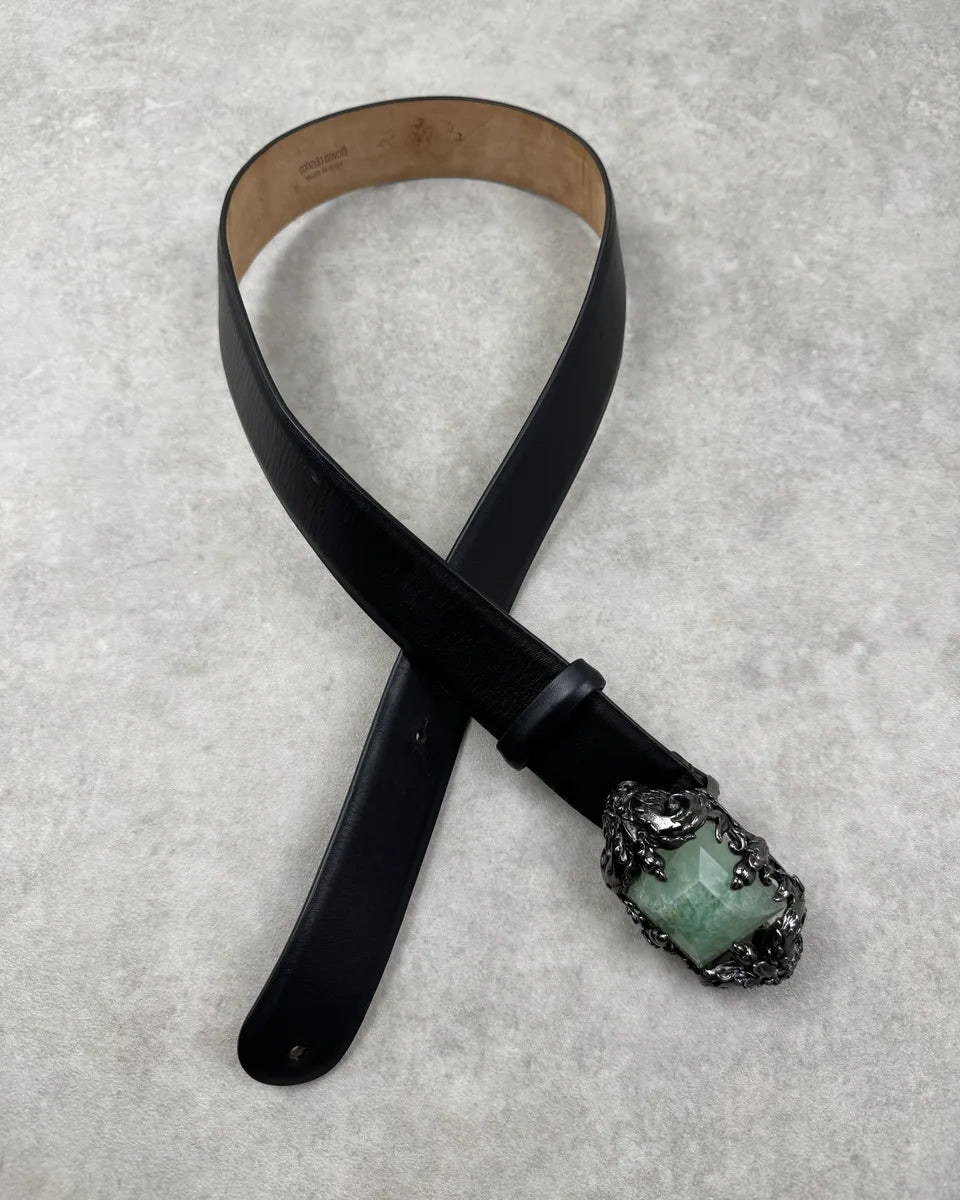 Roberto Cavalli Black Leather Jade Stone Ornate Belt xeTxOmd 0