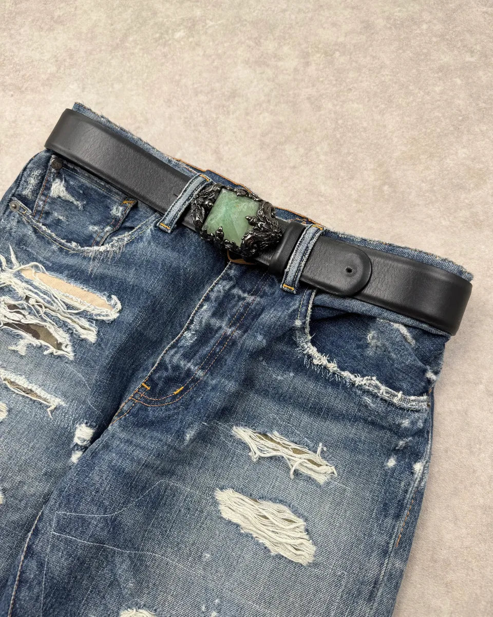 Roberto Cavalli Black Leather Jade Stone Ornate Belt xeTxOmd 1