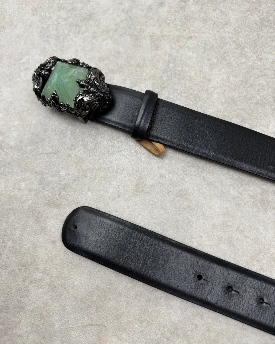 Roberto Cavalli Black Leather Jade Stone Ornate Belt xeTxOmd 3