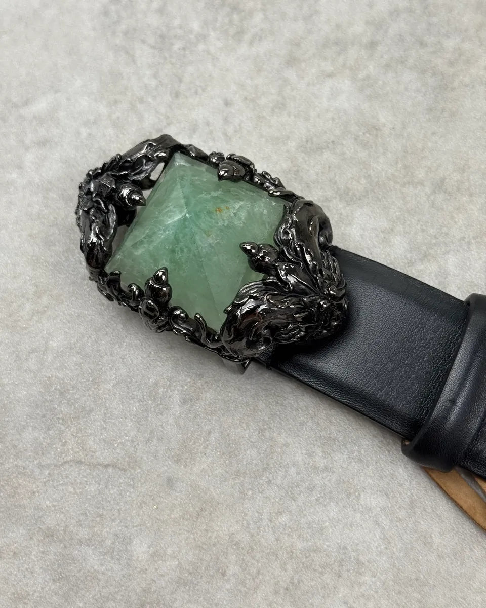 Roberto Cavalli Black Leather Jade Stone Ornate Belt xeTxOmd 4