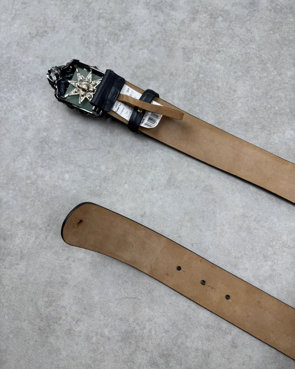 Roberto Cavalli Black Leather Jade Stone Ornate Belt xeTxOmd 5