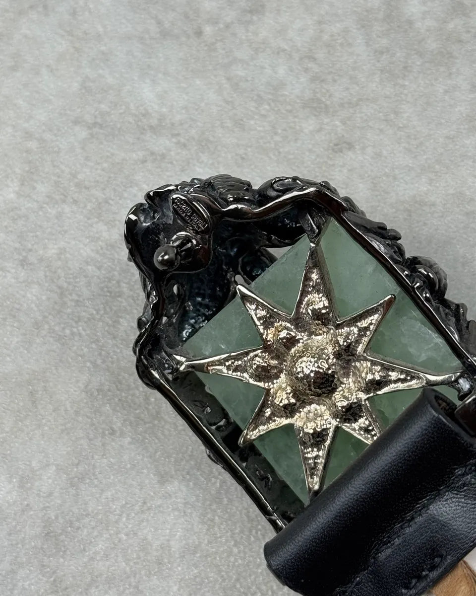 Roberto Cavalli Black Leather Jade Stone Ornate Belt xeTxOmd 7