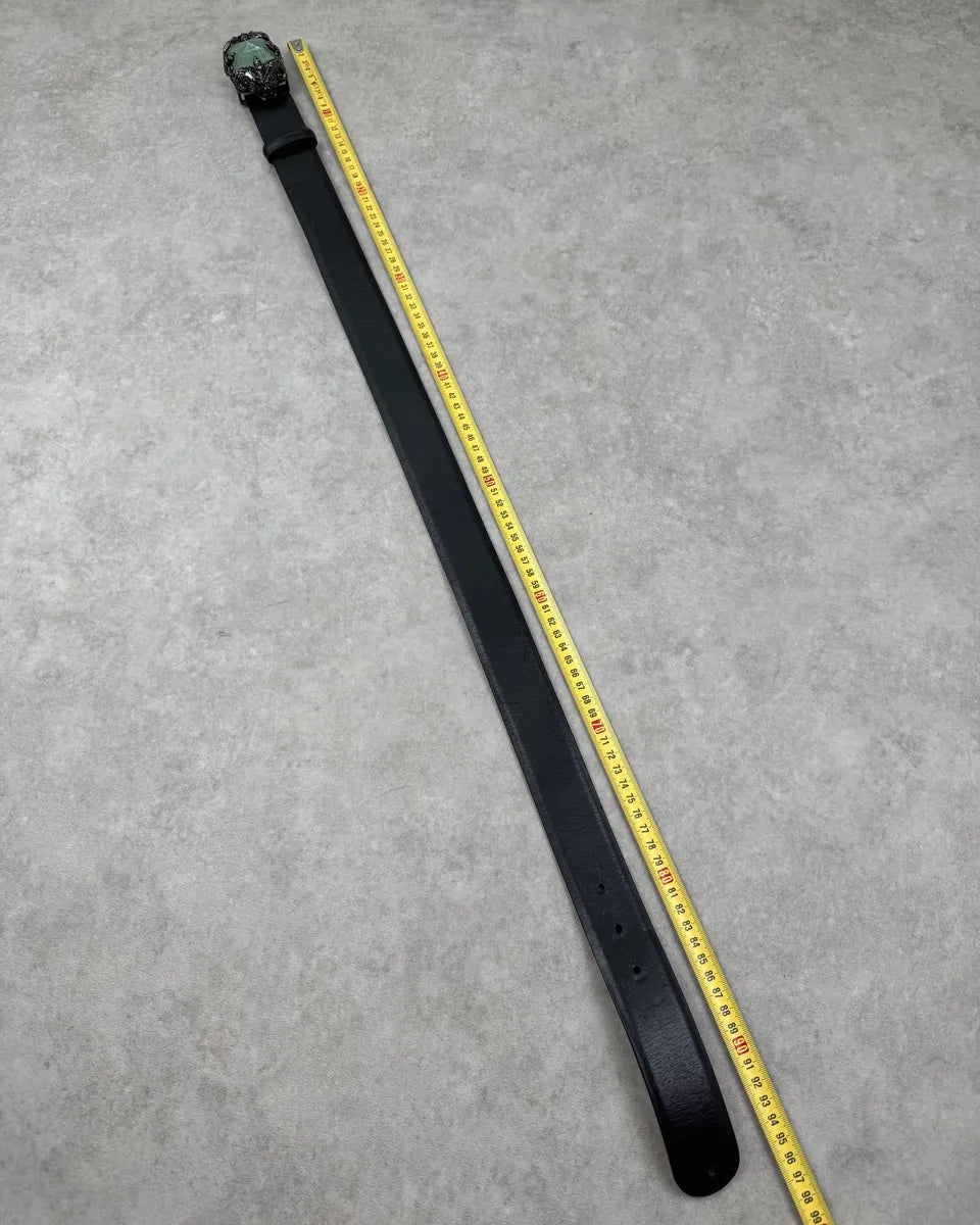 Roberto Cavalli Black Leather Jade Stone Ornate Belt xeTxOmd 8