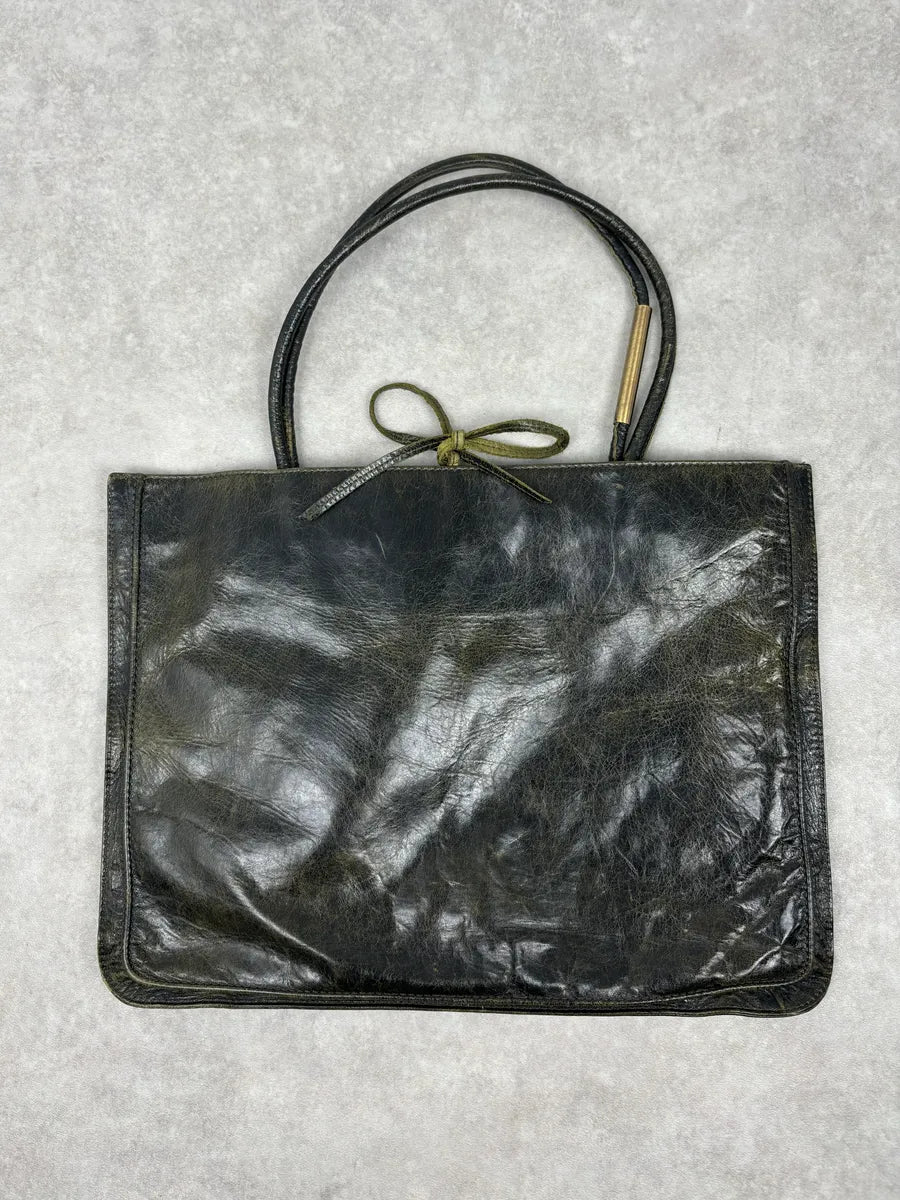 SS2001 Roberto Cavalli Black Leather Silk-Lined Tote Bag BDyrkLk 0