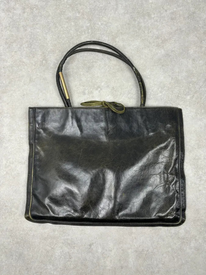 SS2001 Roberto Cavalli Black Leather Silk-Lined Tote Bag BDyrkLk 3