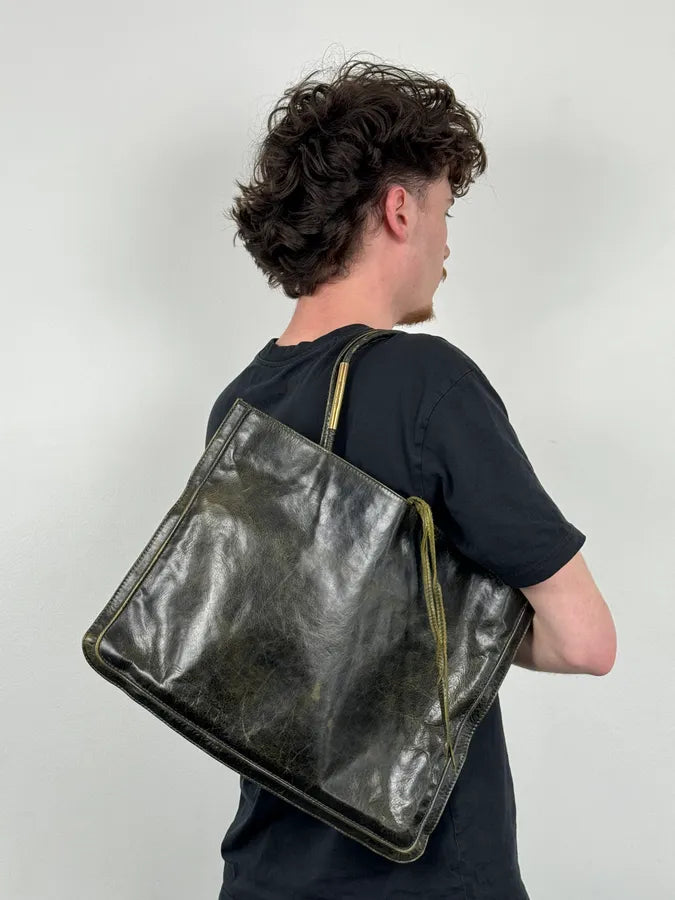 SS2001 Roberto Cavalli Black Leather Silk-Lined Tote Bag BDyrkLk 1
