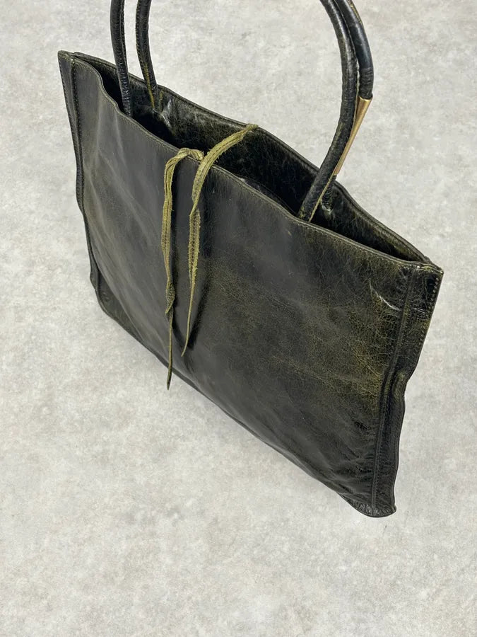 SS2001 Roberto Cavalli Black Leather Silk-Lined Tote Bag BDyrkLk 4