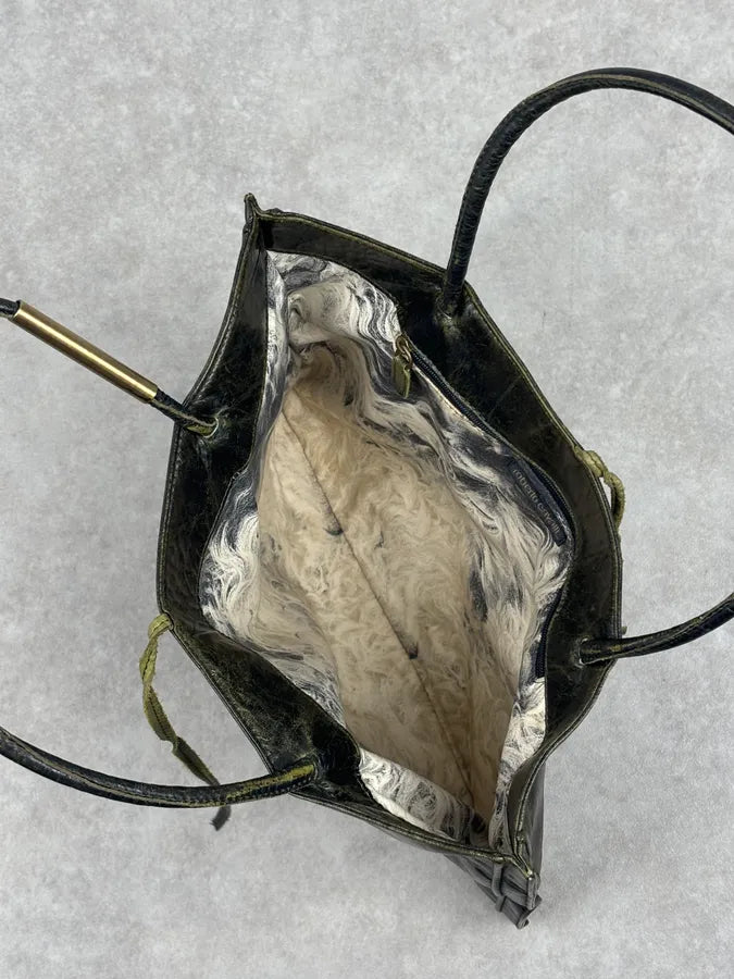 SS2001 Roberto Cavalli Black Leather Silk-Lined Tote Bag BDyrkLk 11