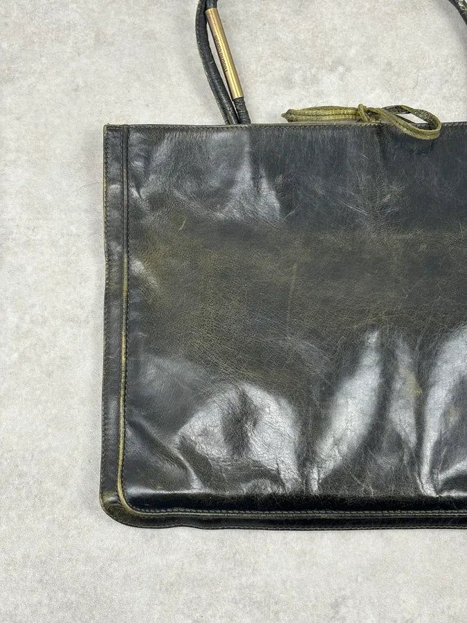 SS2001 Roberto Cavalli Black Leather Silk-Lined Tote Bag BDyrkLk 7