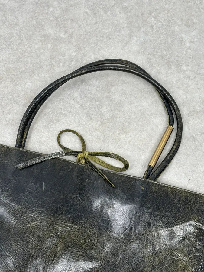 SS2001 Roberto Cavalli Black Leather Silk-Lined Tote Bag BDyrkLk 8