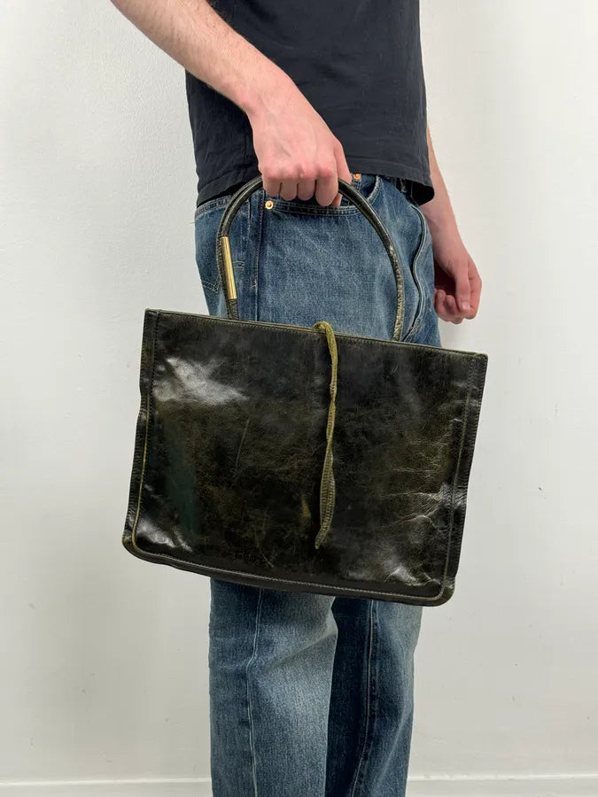 SS2001 Roberto Cavalli Black Leather Silk-Lined Tote Bag BDyrkLk 2