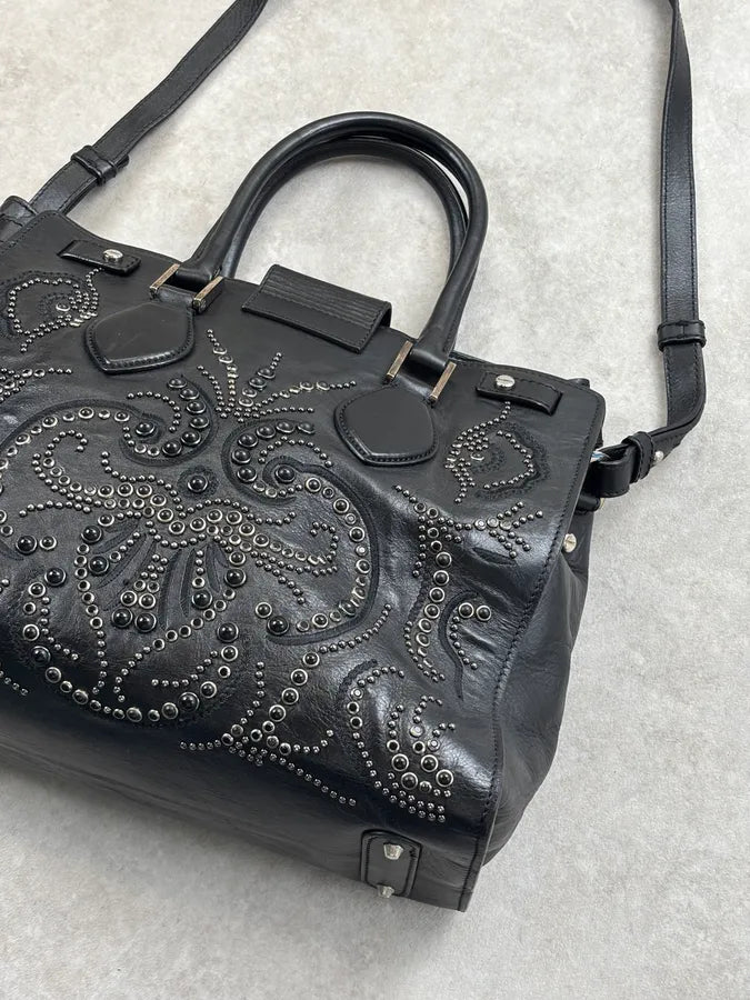 Roberto Cavalli Black Leather Studded Handle Bag xjHToMn 12