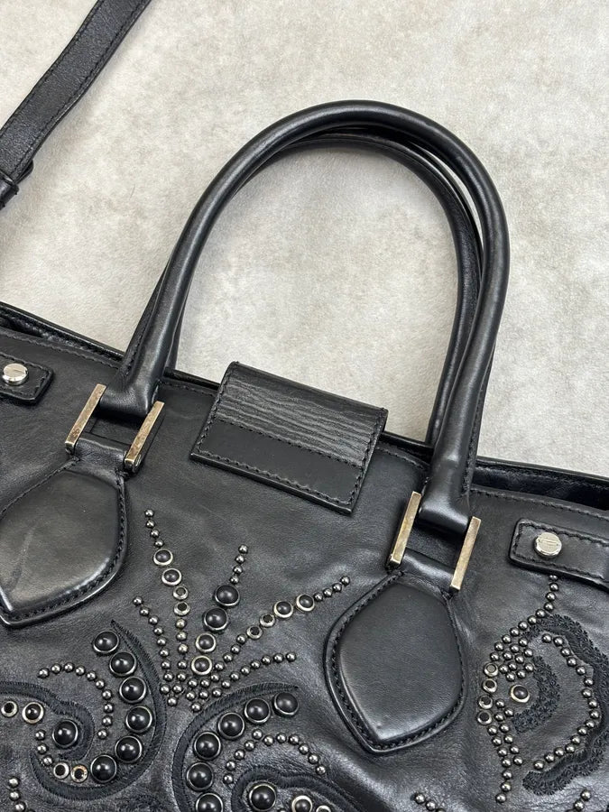 Roberto Cavalli Black Leather Studded Handle Bag xjHToMn 13