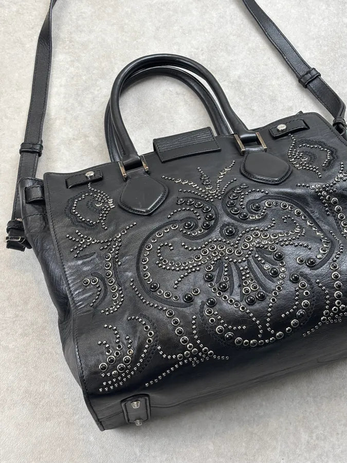 Roberto Cavalli Black Leather Studded Handle Bag xjHToMn 11