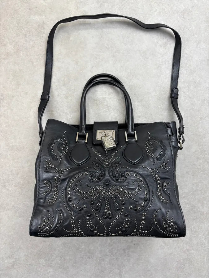 Roberto Cavalli Black Leather Studded Handle Bag xjHToMn 0