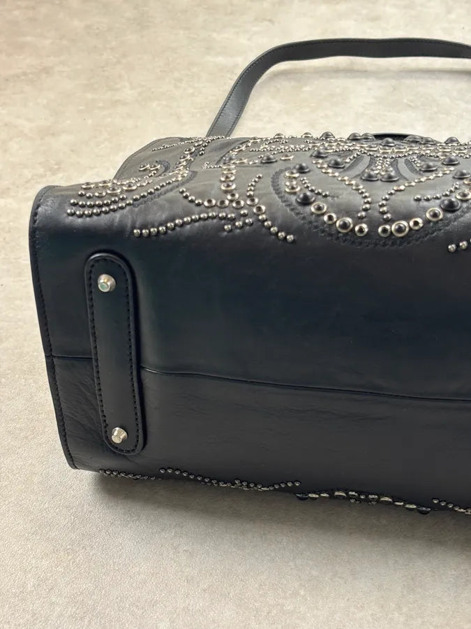 Roberto Cavalli Black Leather Studded Handle Bag xjHToMn 8