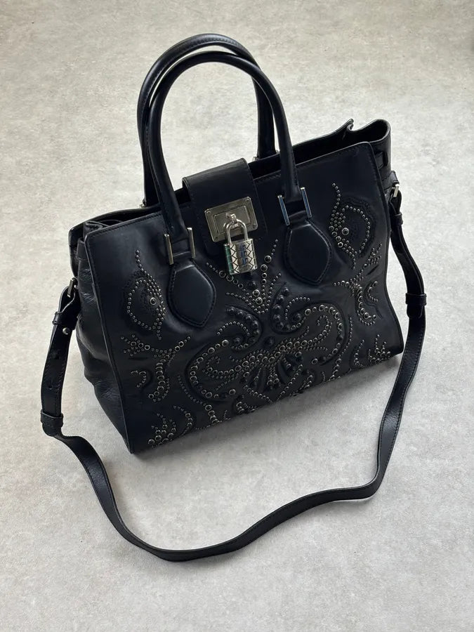 Roberto Cavalli Black Leather Studded Handle Bag xjHToMn 1