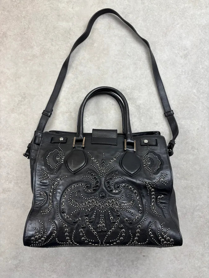 Roberto Cavalli Black Leather Studded Handle Bag xjHToMn 9