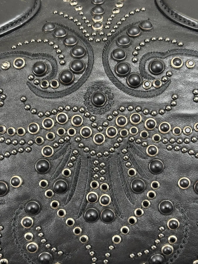 Roberto Cavalli Black Leather Studded Handle Bag xjHToMn 6