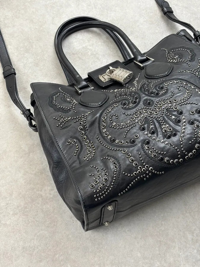 Roberto Cavalli Black Leather Studded Handle Bag xjHToMn 7