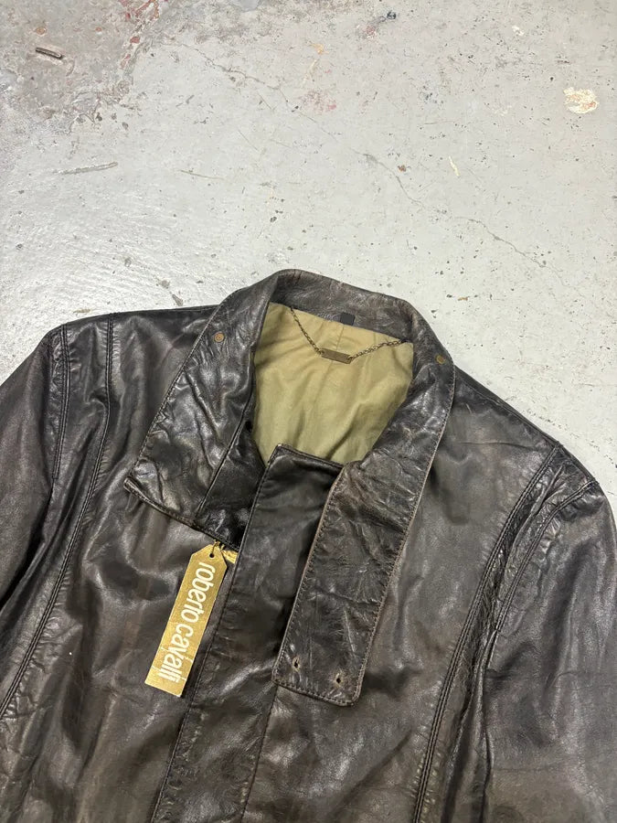 2000s Roberto Cavalli Black Leather Premium Trench Coat uUGaGPj 3