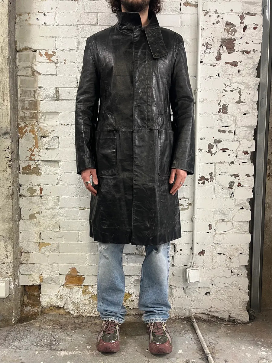 2000s Roberto Cavalli Black Leather Premium Trench Coat uUGaGPj 1