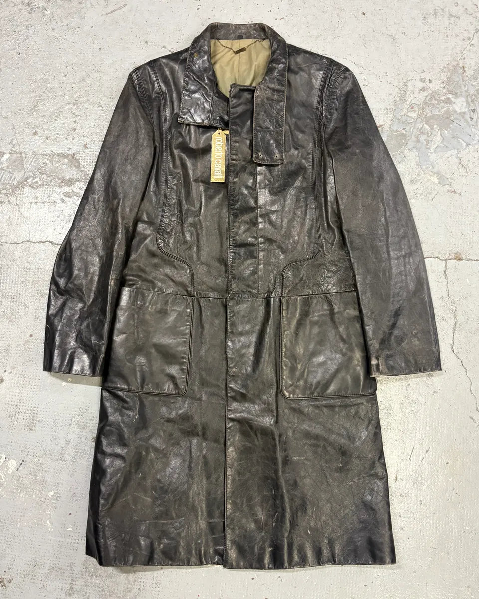 2000s Roberto Cavalli Black Leather Premium Trench Coat uUGaGPj 0