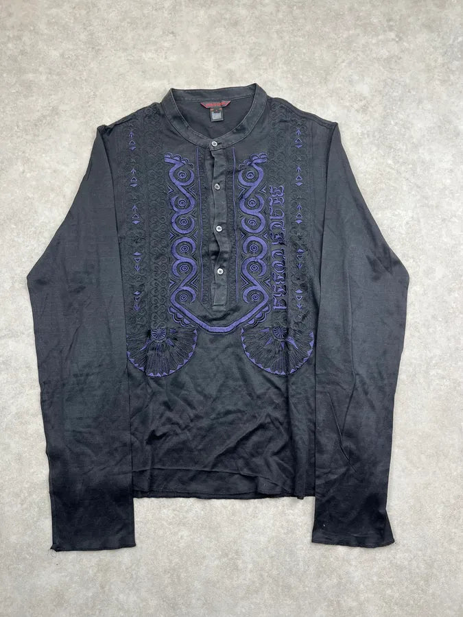 2000s Roberto Cavalli Dark Navy Embroidered Henley Longsleeve HCvymHx 0