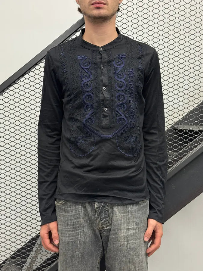 2000s Roberto Cavalli Dark Navy Embroidered Henley Longsleeve HCvymHx 1
