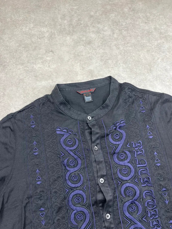 2000s Roberto Cavalli Dark Navy Embroidered Henley Longsleeve HCvymHx 4