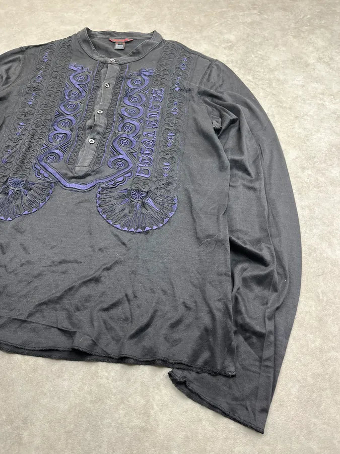 2000s Roberto Cavalli Dark Navy Embroidered Henley Longsleeve HCvymHx 5