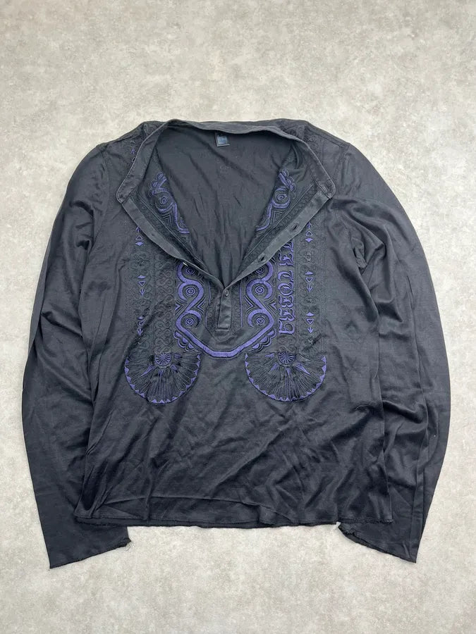 2000s Roberto Cavalli Dark Navy Embroidered Henley Longsleeve HCvymHx 7