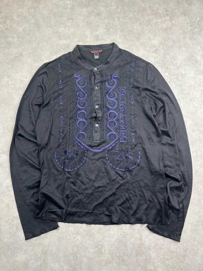 2000s Roberto Cavalli Dark Navy Embroidered Henley Longsleeve HCvymHx 3