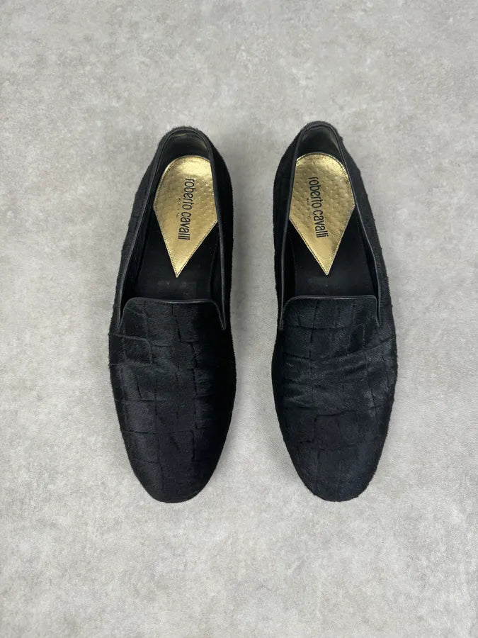 Roberto Cavalli Black Pony Hair Crocodile Embossed Loafers RuyPtqS 4