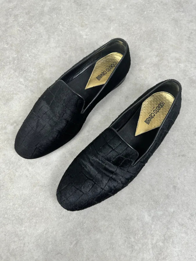 Roberto Cavalli Black Pony Hair Crocodile Embossed Loafers RuyPtqS 6