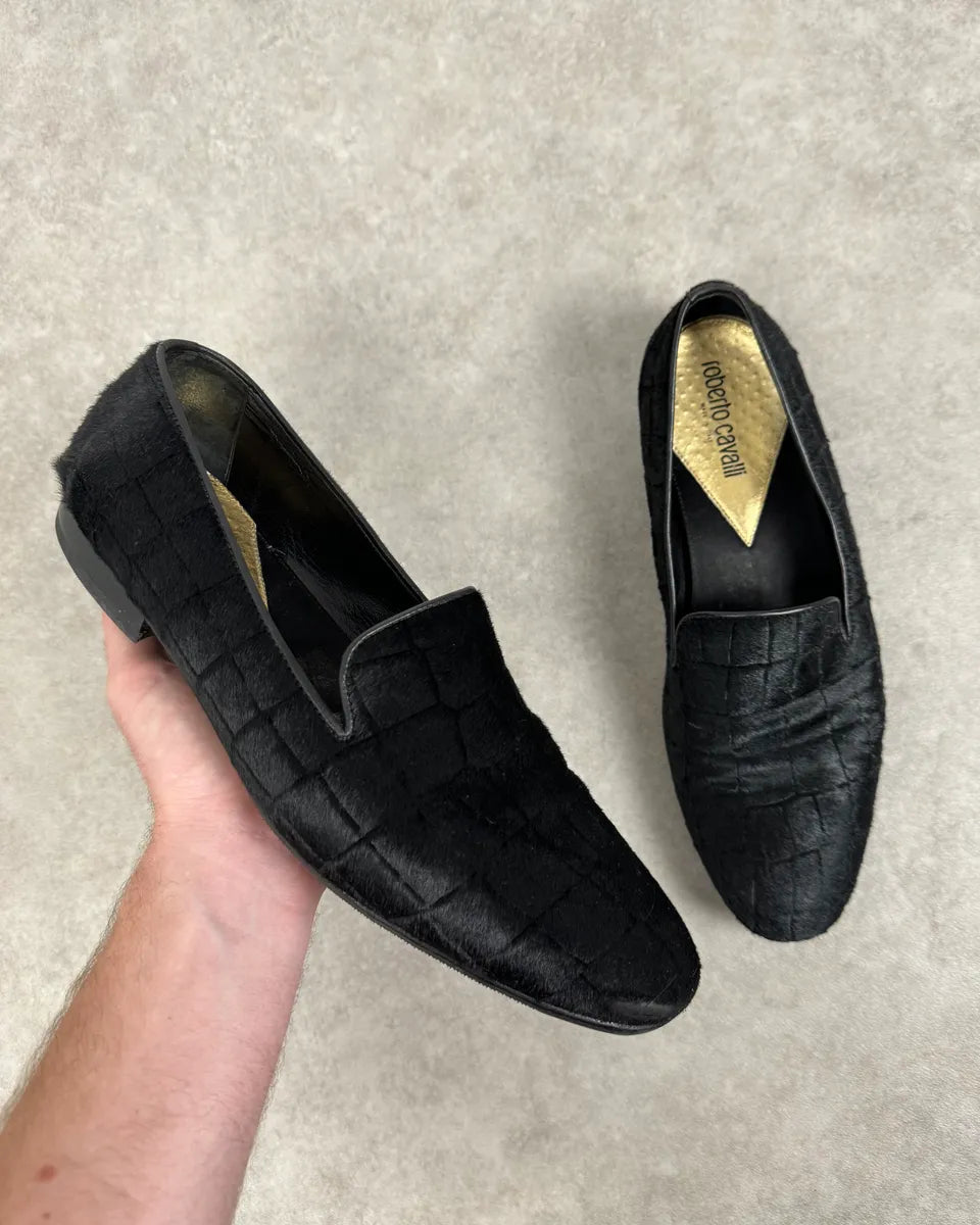 Roberto Cavalli Black Pony Hair Crocodile Embossed Loafers RuyPtqS 0